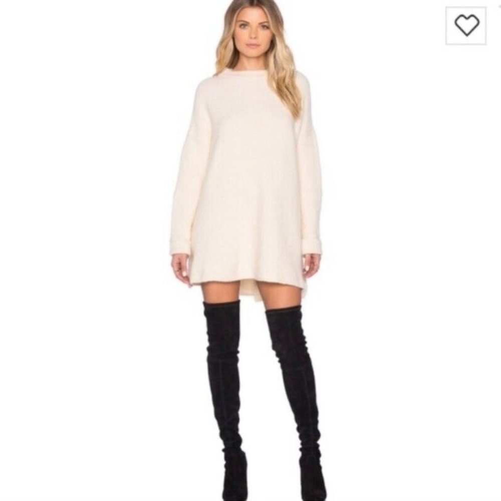 FREE PEOPLE Tunic M WINDING IVORY Sweater Mock Neck Dress Wool Oatmeal NWT